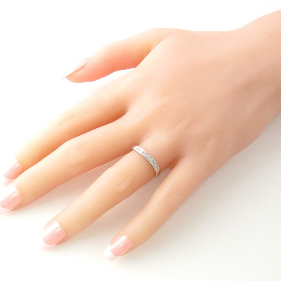 Vintage 14 Karat White Gold Princess Cut Diamond Wedding Band Size 7 #5185 - Picture 9 of 9